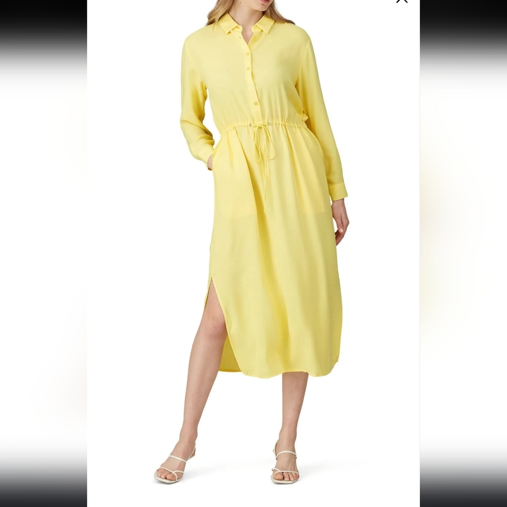 Sita Murt Collared Yellow Drawstring Waist Midi Shirt Dress Women's 42